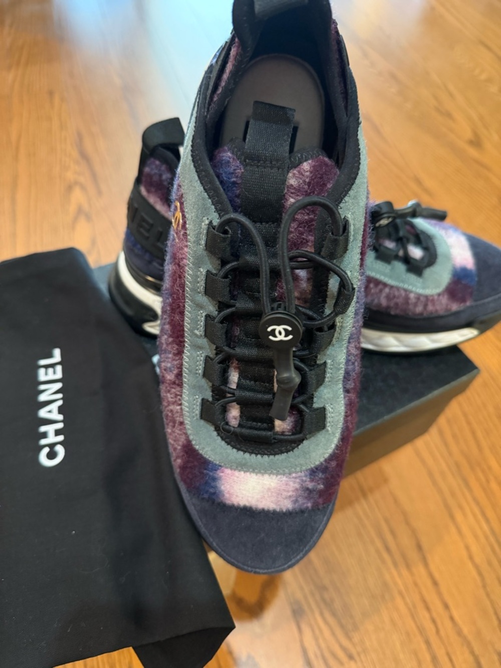 CHANEL Multicolor Purple-Gray Wool- Suede Blend Sneakers - Picture 6 of 7
